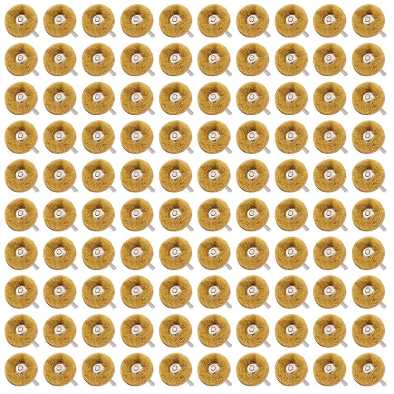 Shineboc 100 PCS Abrasive Buffing Wheels,1 Inch Buffing Polishing Wheel Set for Rotary Tool Accessorie 1/8'' (3mm) Shank, Yellow 80 Grits for Metal,Wood, Rust Removal - Image 1